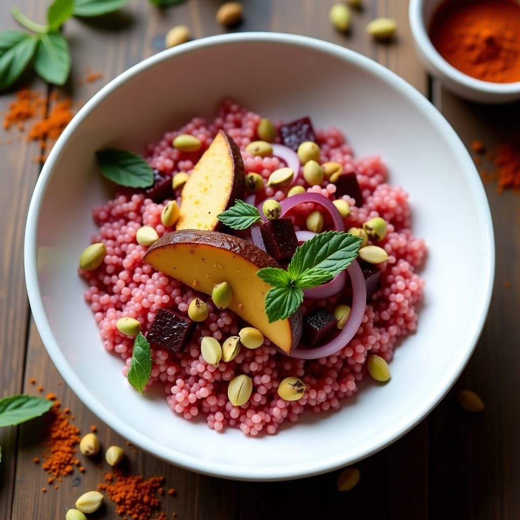 Bowl de quinoa y remolacha asada con tahini: Entrante del Medio Oriente Rápido