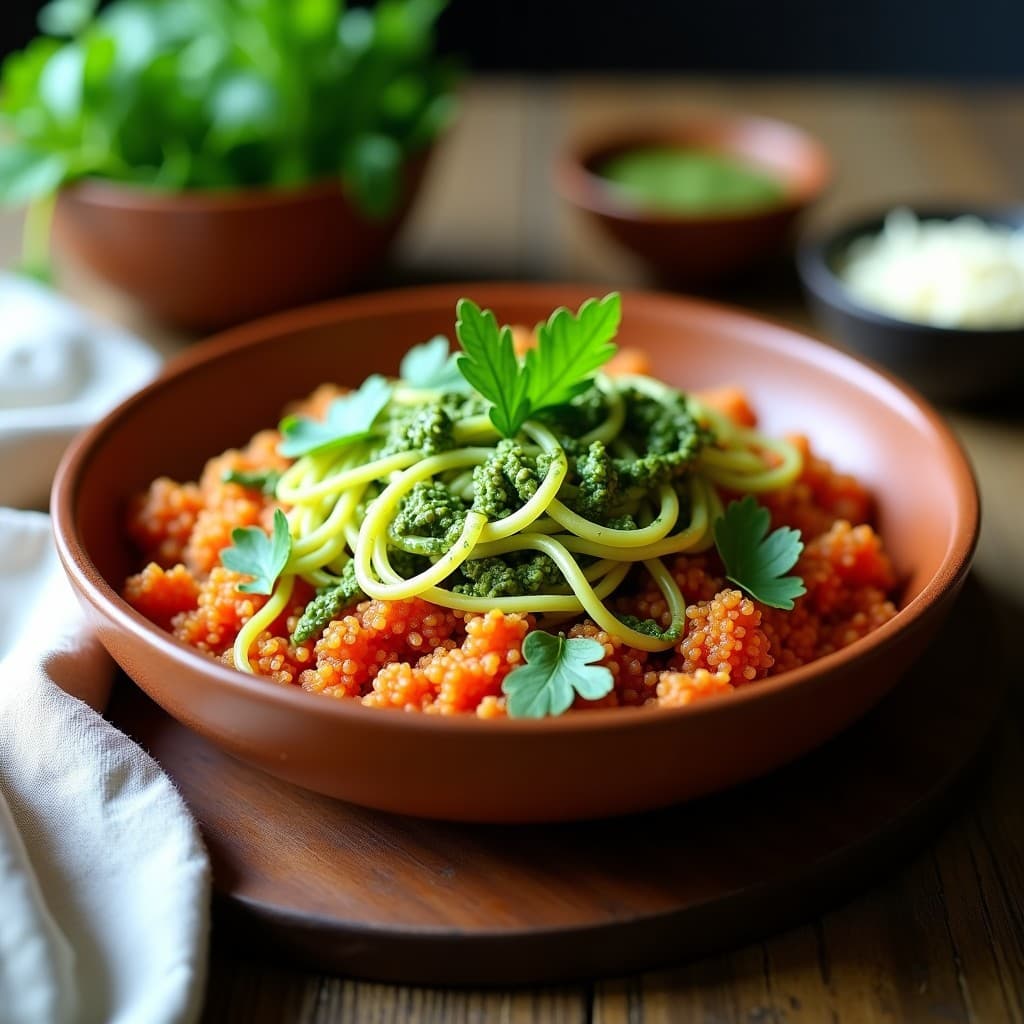 Bowl de Quinoa Roja con Spaghetti de Calabacín y Pesto de Cilantro: Receta Peruana Keto