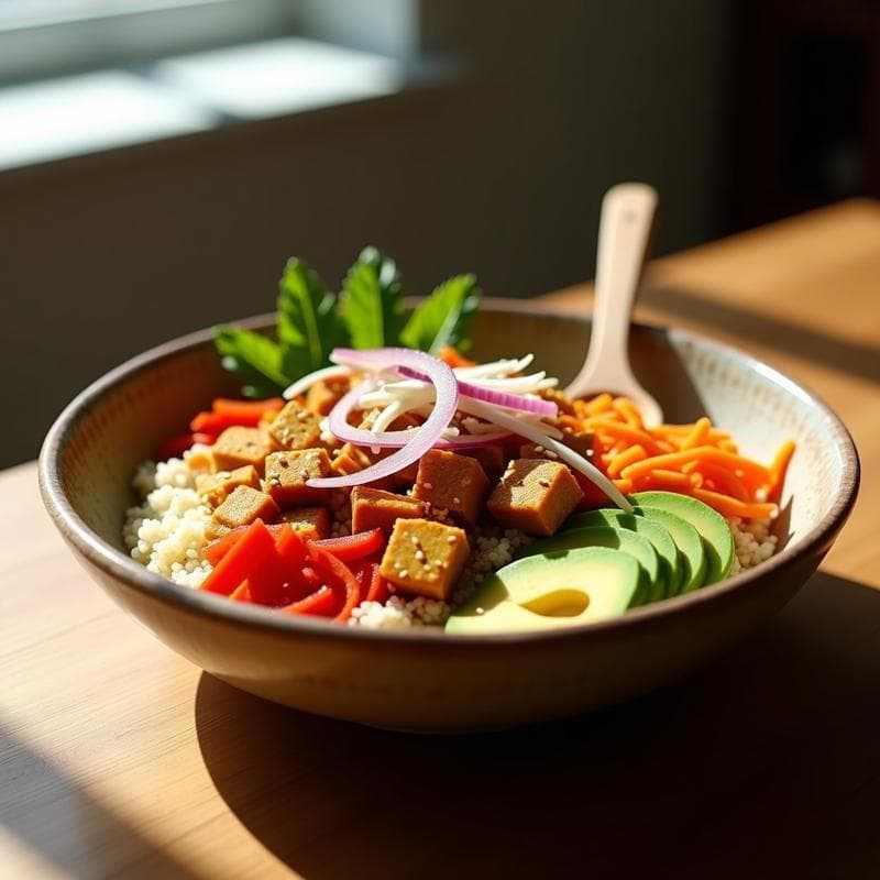 Bowl de Quinoa y Tofu Ahumado: Receta con Salsa Teriyaki Casera en 25 Minutos