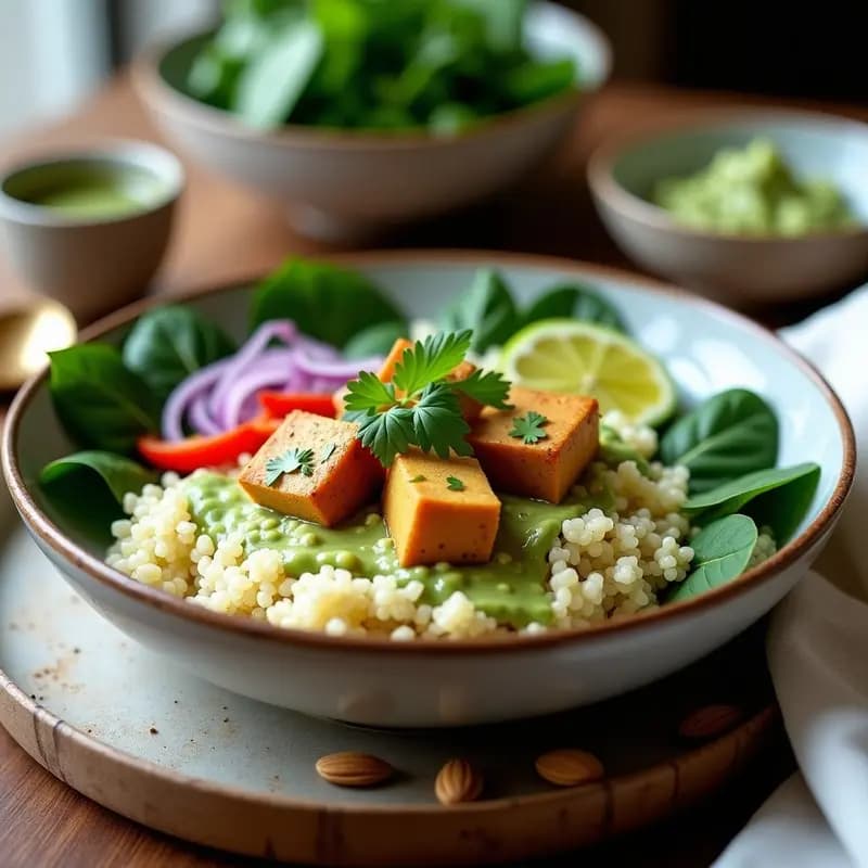 Bowl de Quinoa con Tofu al Curry Verde: Receta Thailandeasa Keto en 25 Minutos