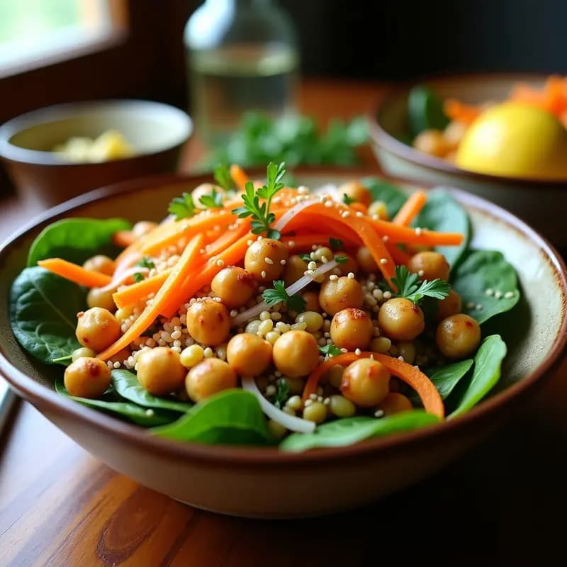 Bowl de Sarralejo con Garbanzos Tostados y Vinagreta de Limón: Receta Portuguesa Vegana