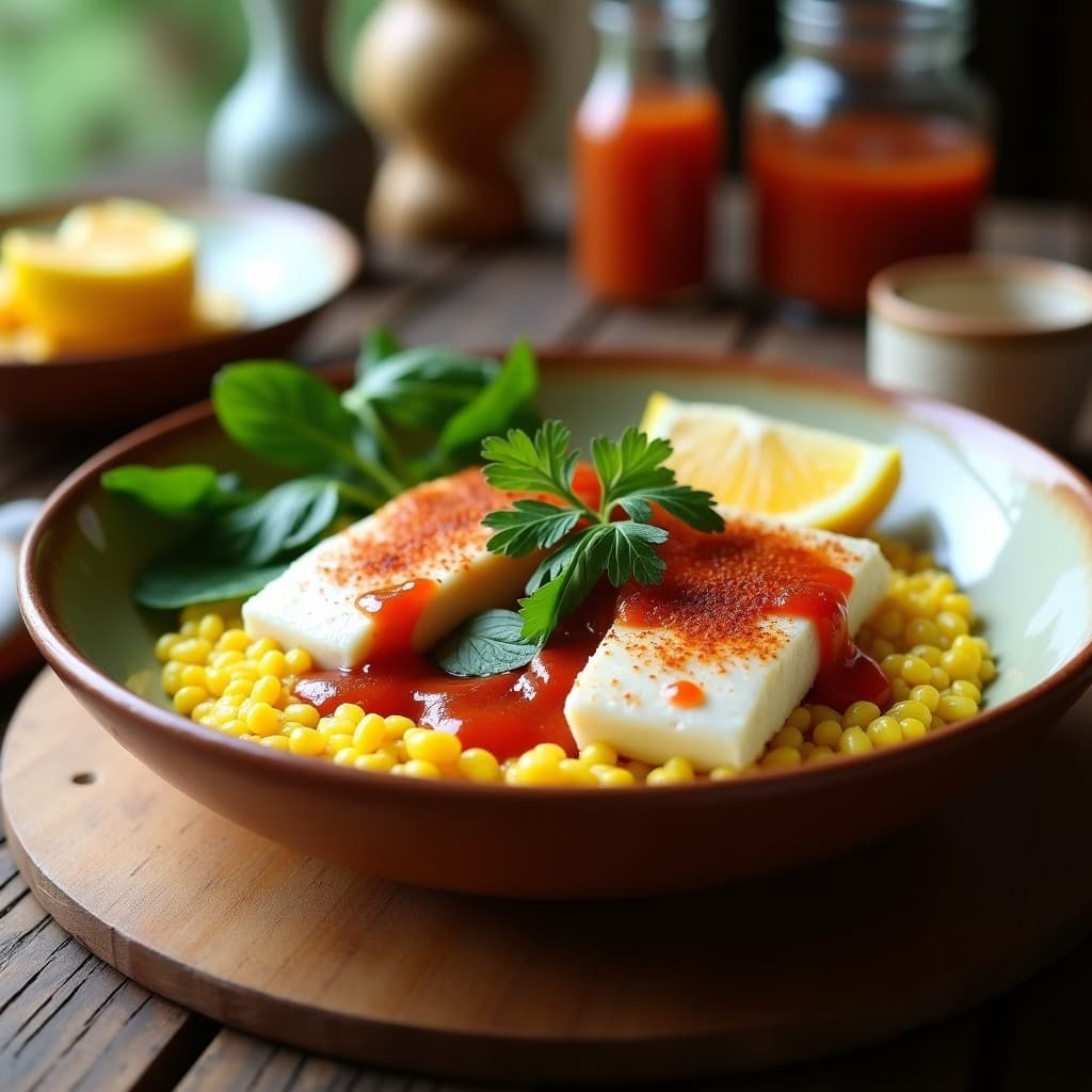 Bowl de Sémola de Maíz con Pescado Blanco y Mojo Picón: Desayuno Canario Alta en Proteína