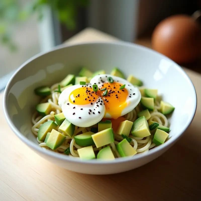 Bowl de Shirataki con Aguacate y Huevos Pochados: Receta Keto para el Tupper