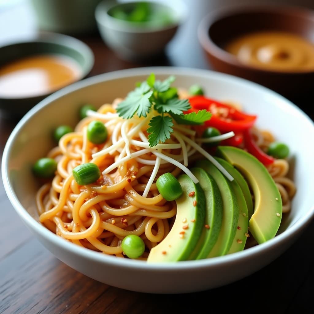 Bowl de Shirataki con Aguacate y Salsa de Cacahuete Picante: Receta Japonesa Low Carb