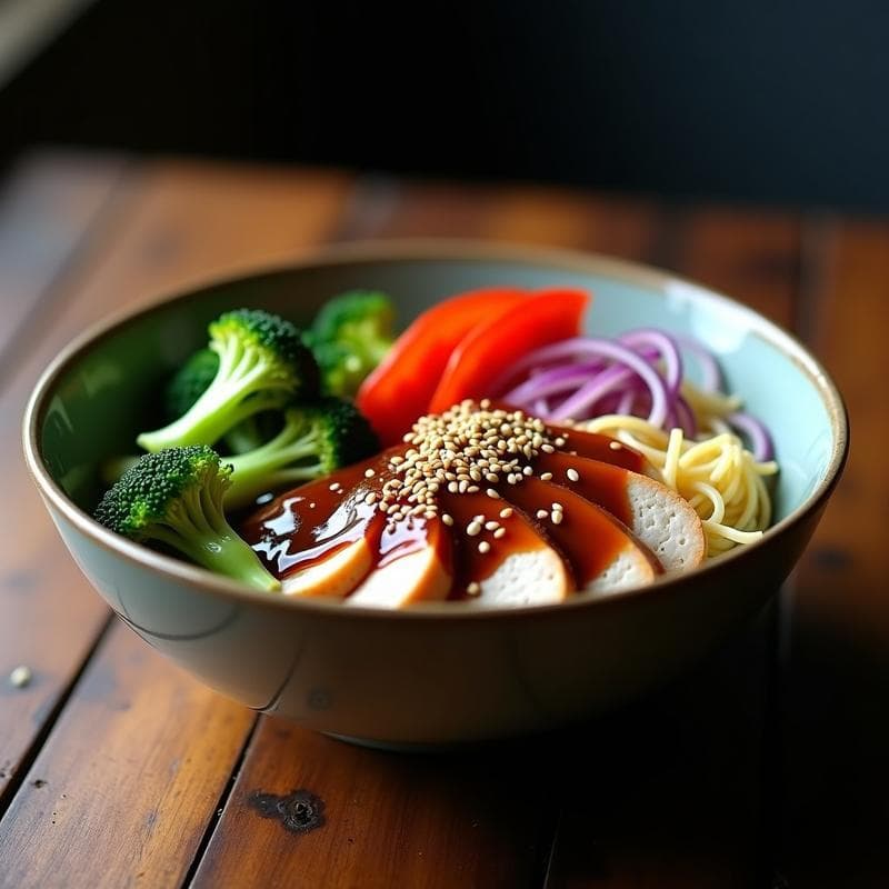 Bowl de Shirataki con Pechuga de Pavo y Salsa Teriyaki: Receta Keto y Alta en Proteína