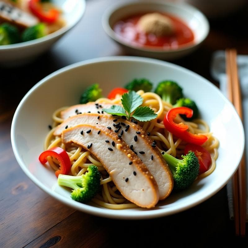 Bowl de Shirataki con Pechuga de Pavo y Verduras Salteadas: Receta Japonesa Keto y Baja en Calorías