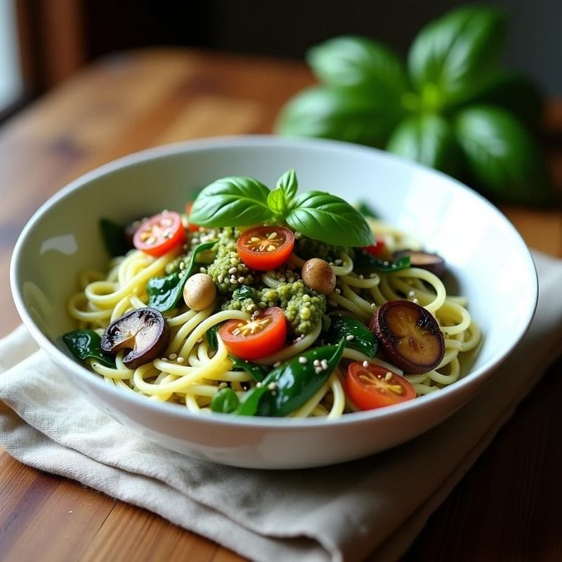 Bowl de Shirataki con Pesto de Albahaca y Tomates Secos: Receta Keto Sin Carbohidratos