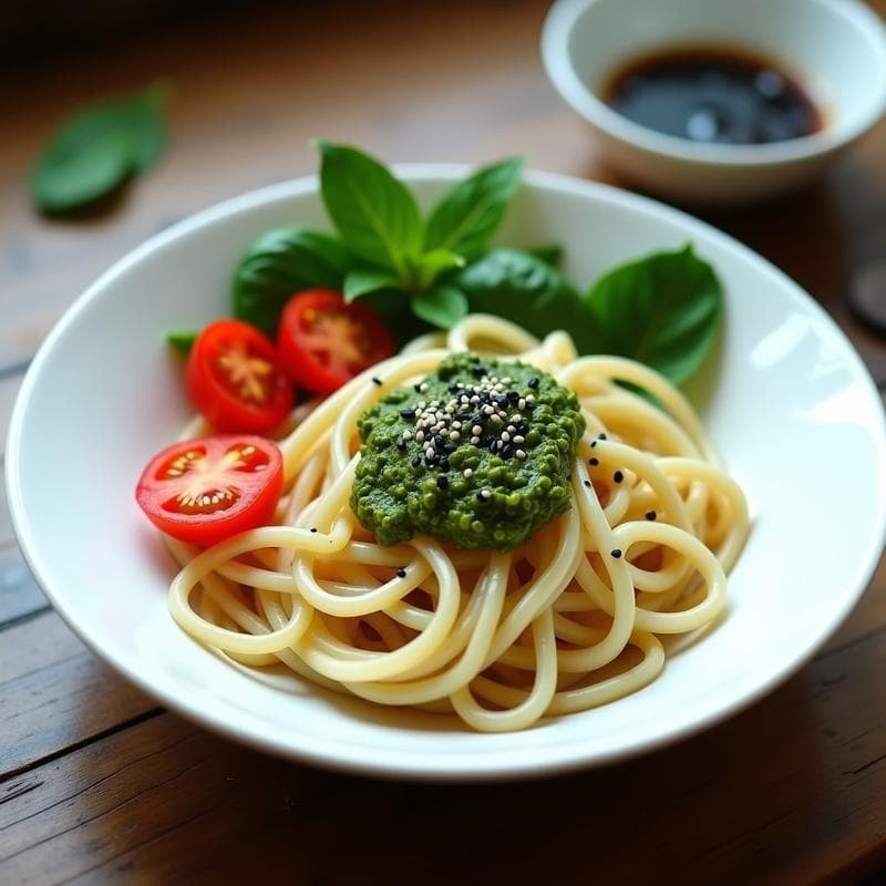Bowl de Shirataki con Pesto de Albahaca y Tomates Cherry: Receta Japonesa Low-Carb