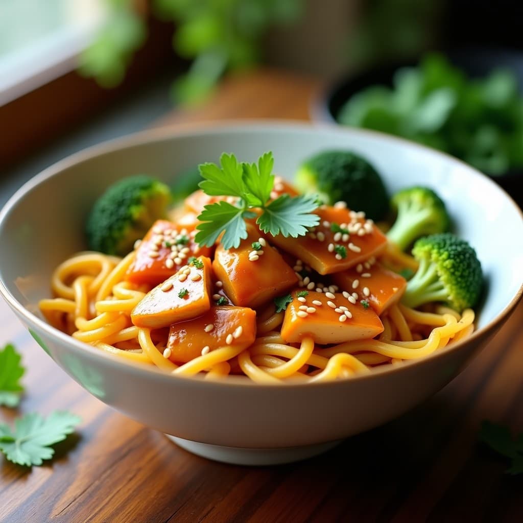 Bowl de Fideos Shirataki con Pollo al Curry y Brócoli: Receta Keto Alta en Proteína