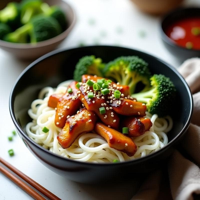 Bowl de Shirataki con Pollo Teriyaki y Brócoli: Receta Keto en Airfryer y Bajo en Carbohidratos