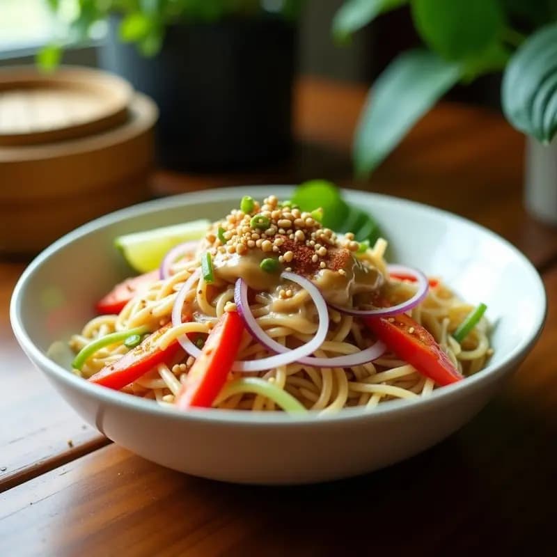 Bowl de Shirataki con Salsa de Cacahuete y Brotes de Soja: Receta Tailandesa Keto