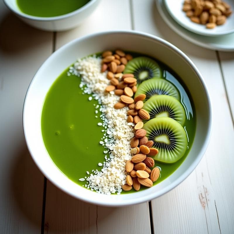 Bowl de Smoothie de Col Rizada y Kiwi con Toppings de Chía: Desayuno Detox y Desintoxicante