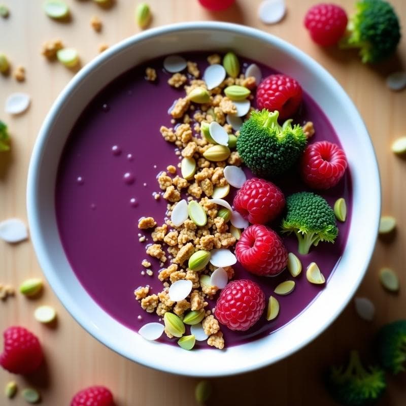 Bowl de Smoothie Morado con Granola de Pistacho: Desayuno Alto en Antioxidantes