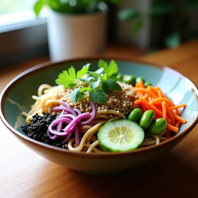 Bowl de Soba con Edamame y Sésamo Tostado: Receta Japonesa Vegana y Alta en Fibra