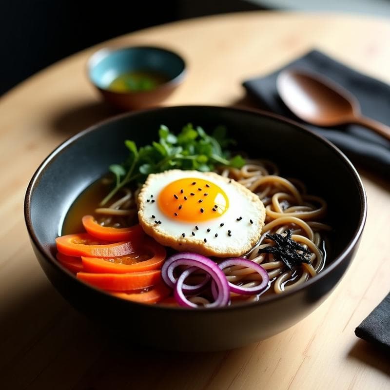 Bowl de Soba con Caldo de Kombu y Huevo Marinado: Receta Japonesa Vegana y Detox