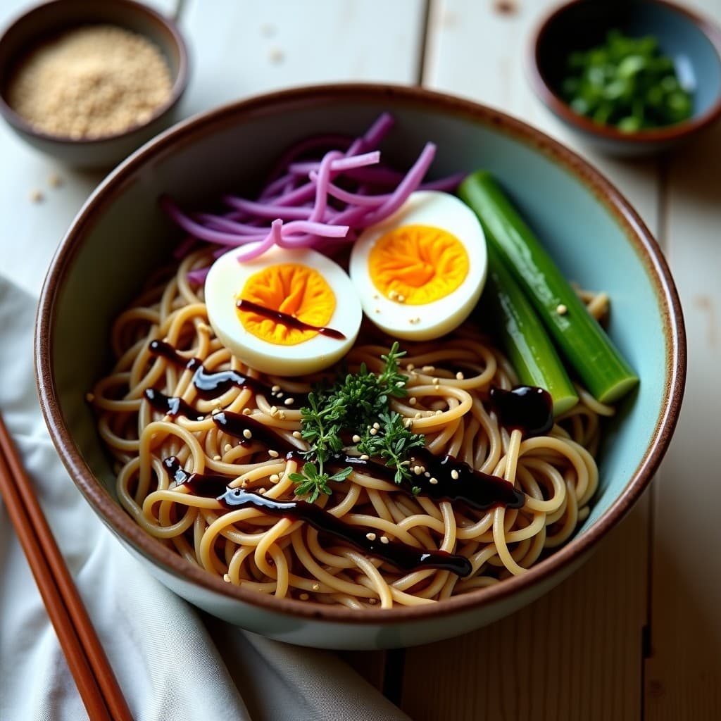 Bowl de Soba con Miso negro y Huevo Marinado: Receta Japonesa Fría para Verano