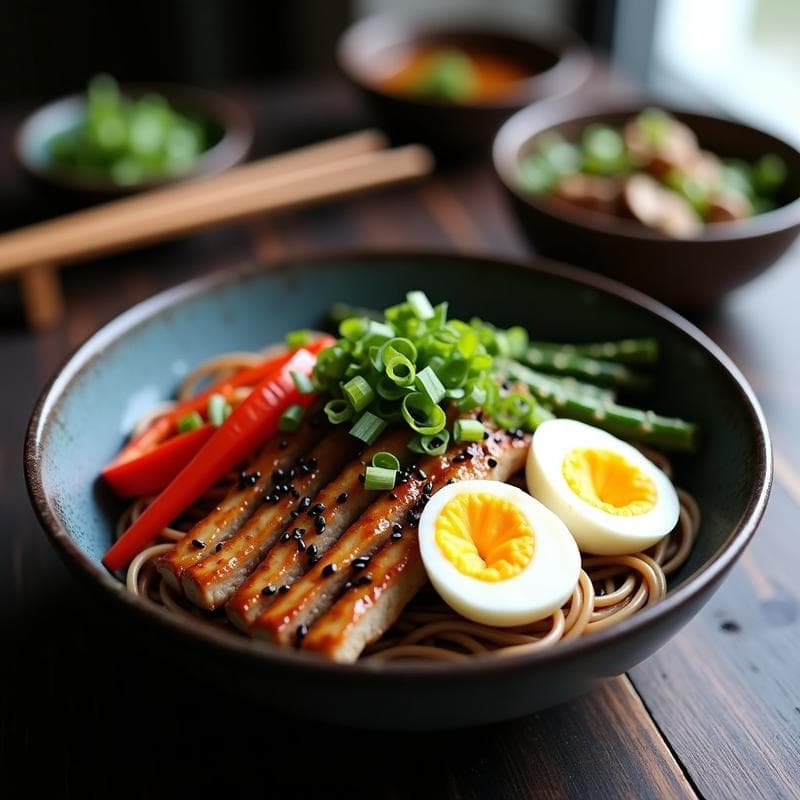 Bowl de Soba con Pollo Teriyaki y Vegetales Salteados: Receta Japonesa Keto