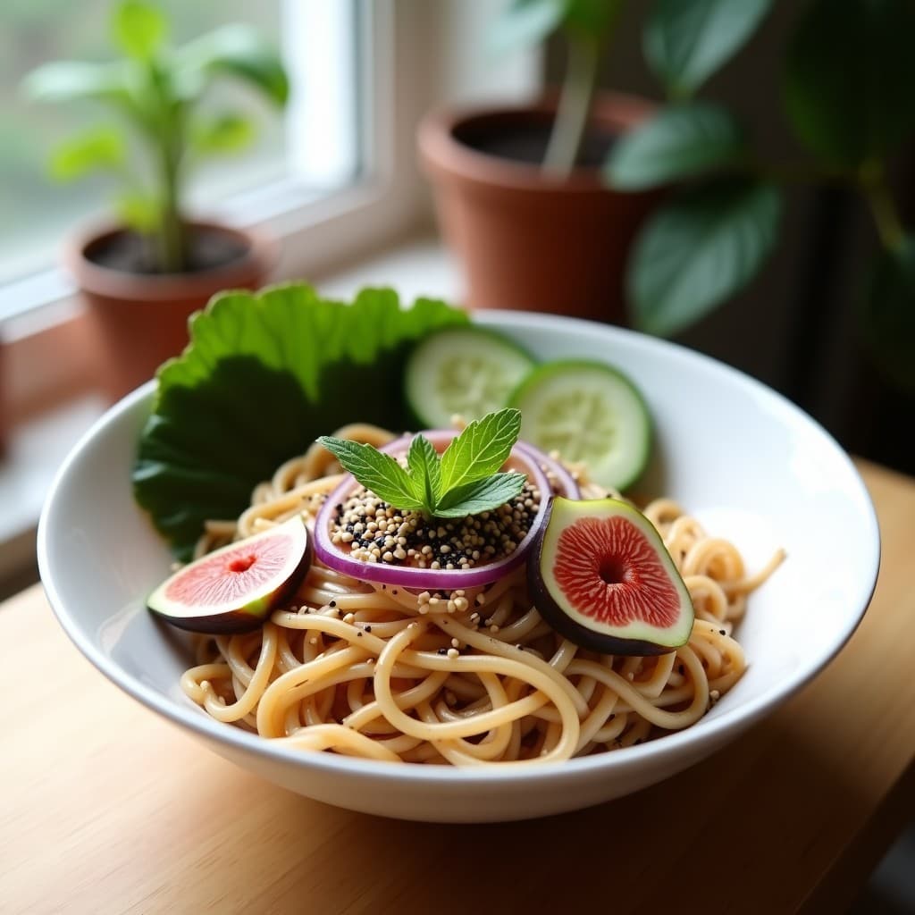 Bowl de Soba con Sésamo Negro y Higos Frescos: Receta Japonesa Fría y Energética