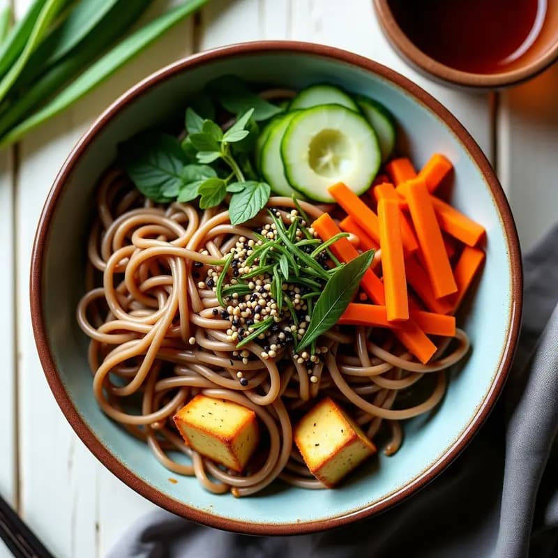 Bowl de Soba con Toque de Sésamo y Vegetales Fermentados: Receta Japonesa Vegana