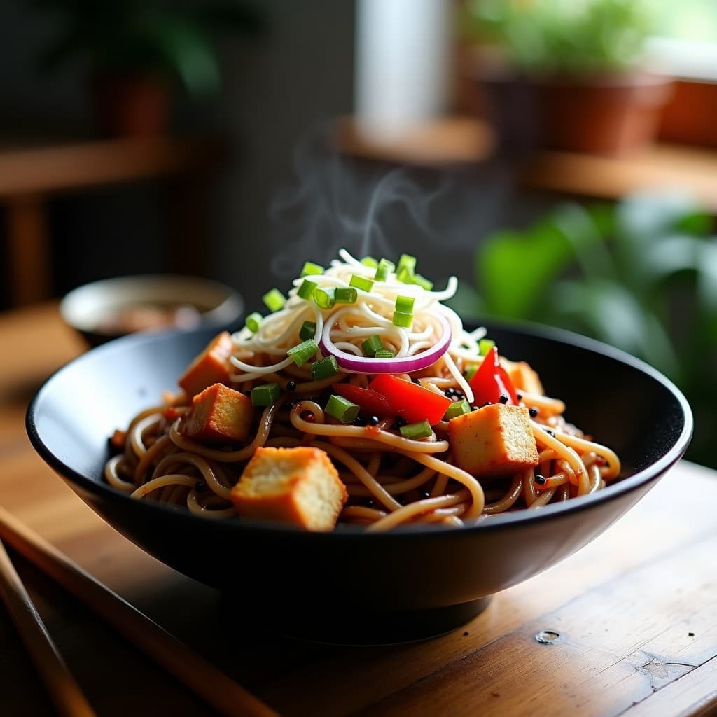 Bowl de Soba con Tofo Ahumado y Salsa Teriyaki de Miso Negro: Receta en 15 Minutos