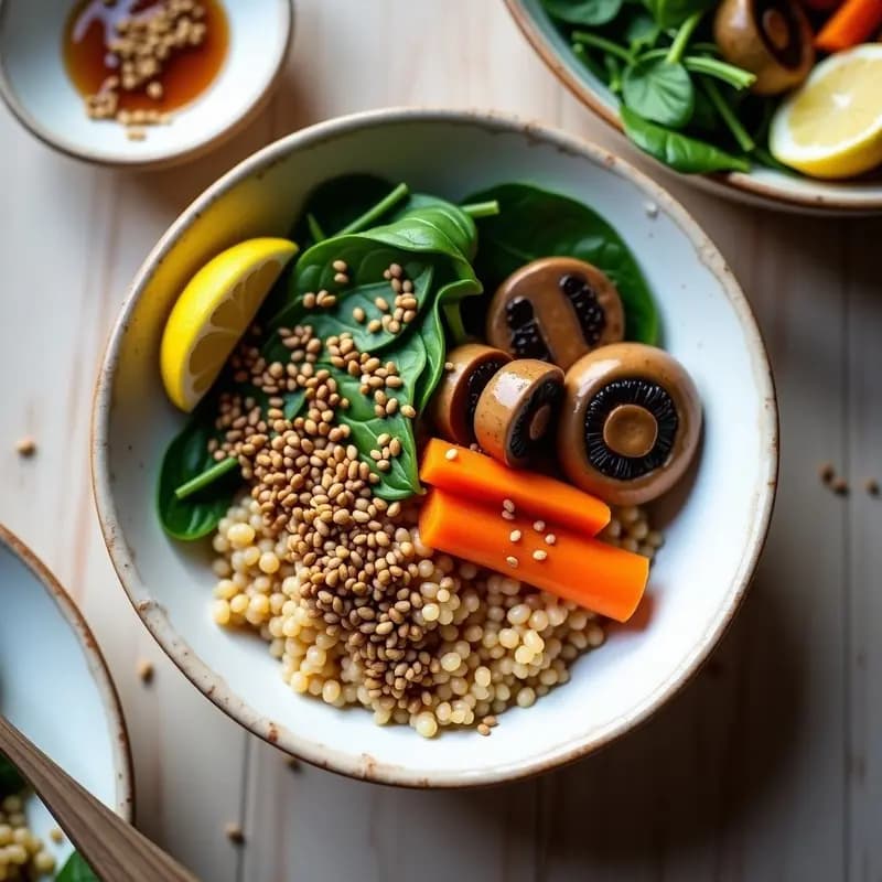 Bowl de Sorgo y Hongos Shiitake con Salsa de Tamari: Receta Vegana en Olla Lenta