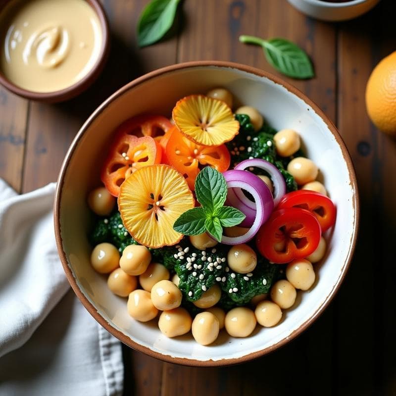 Bowl de Tahini y Limón con Espinacas Crujientes: Receta Vegana Alta en Hierro en 12 Minutos