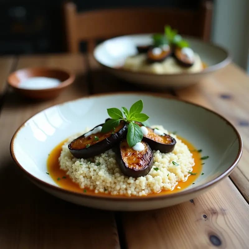 Bowl de Teff con Berenjenas Asadas y Aderezo de Yogur de Coco: Receta Etiopía Keto