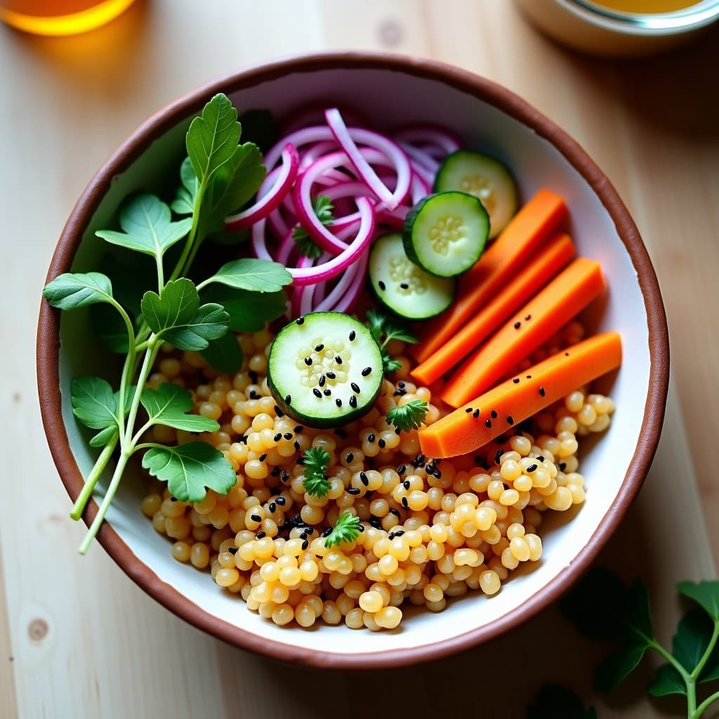 Bowl de Teff con Berros y Aderezo de Vinagre de Sidra: Desayuno Etíope Sin Gluten
