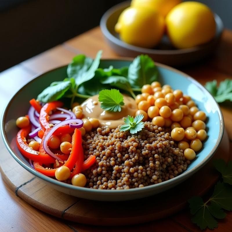 Bowl de Teff y Garbanzos con Aderezo de Tahini y Limón: Receta Etíope Vegana