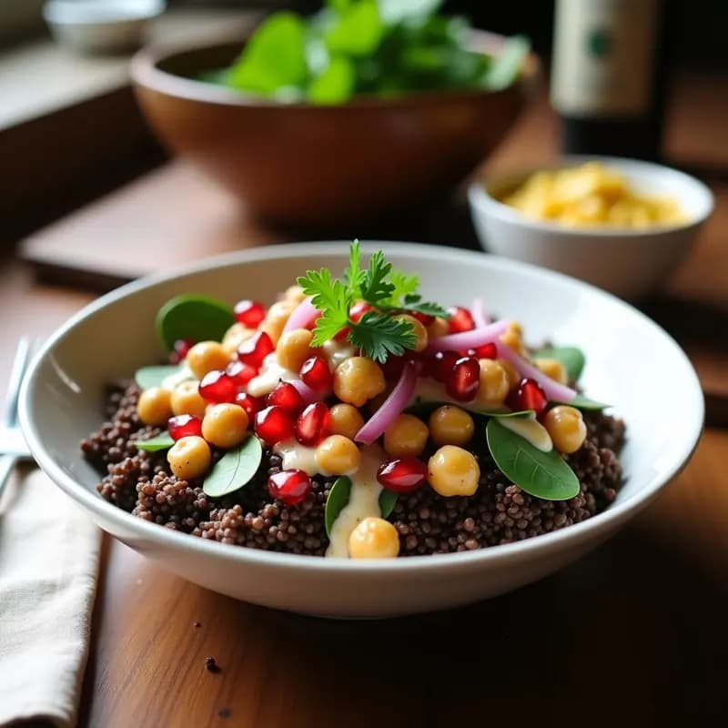 Bowl de Teff con Garbanzos Tostados y Granados: Receta Etiopiana Vegana y Alta en Hierro
