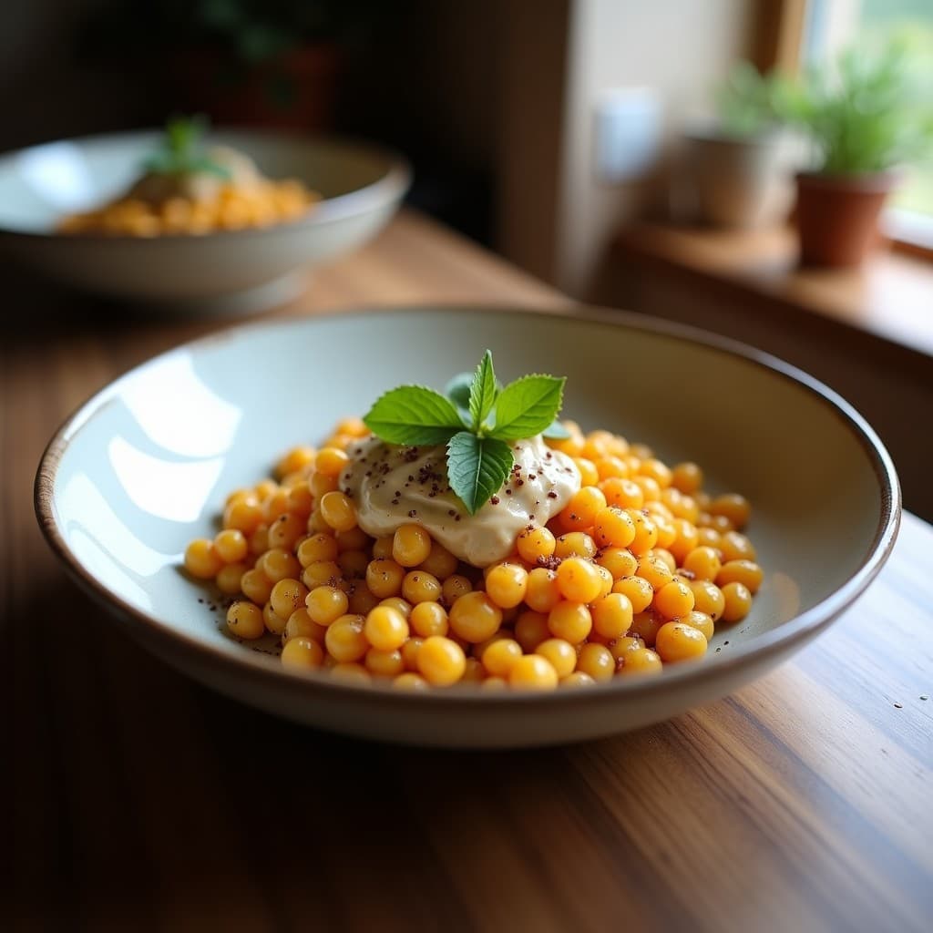 Bowl de Teff con Garbanzos Tostados y Tahini de Remolacha: Desayuno Etíope Sin Gluten