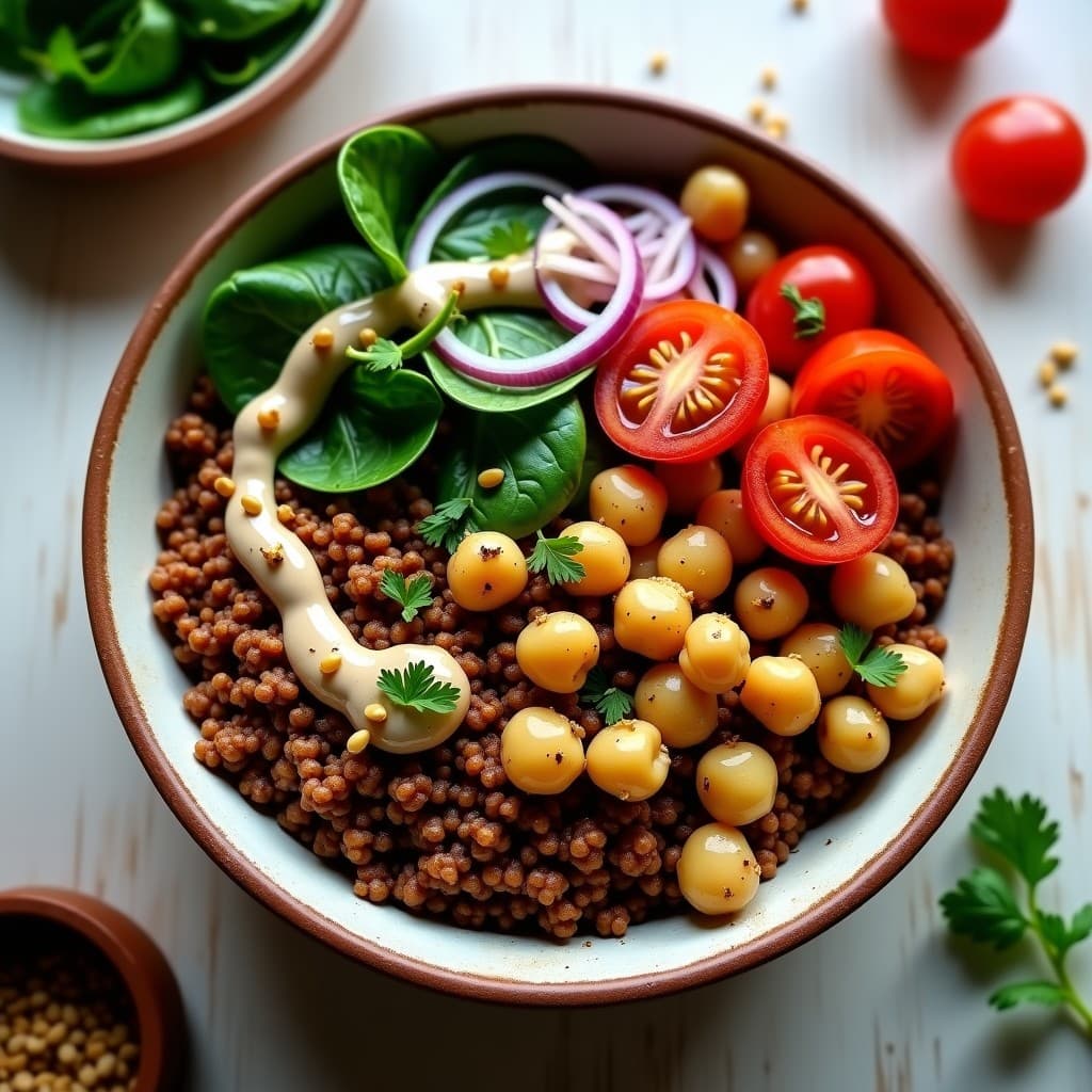 Bowl de Teff con Garbanzos Crujientes y Vinagreta de Zaatar: Receta Etíope Sin Gluten
