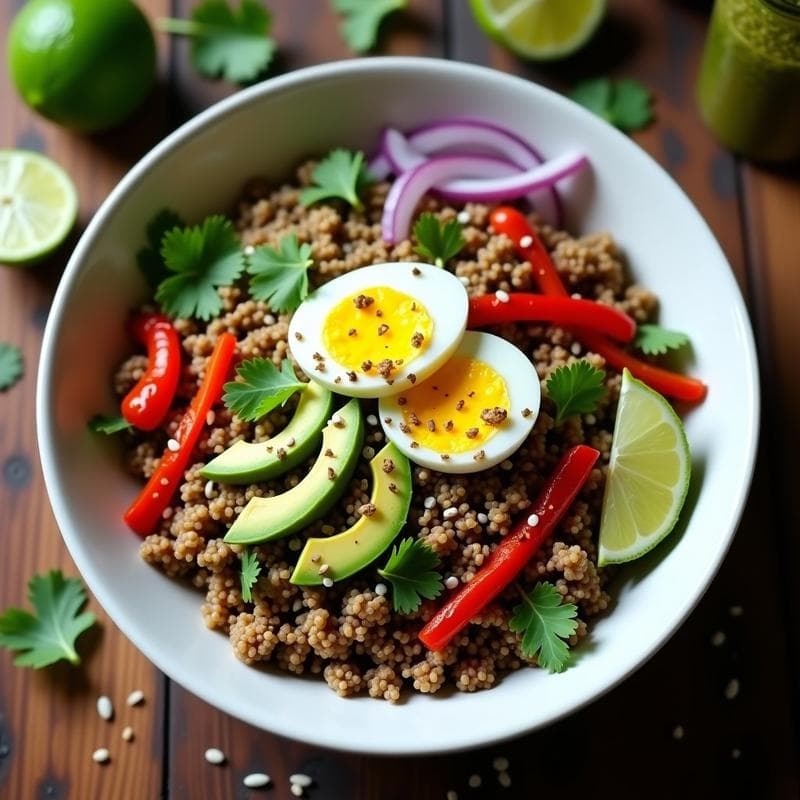 Bowl de Teff con Pimientos Asados y Aderezo de Cilantro-Lima: Receta Etíope Keto en 15 Minutos