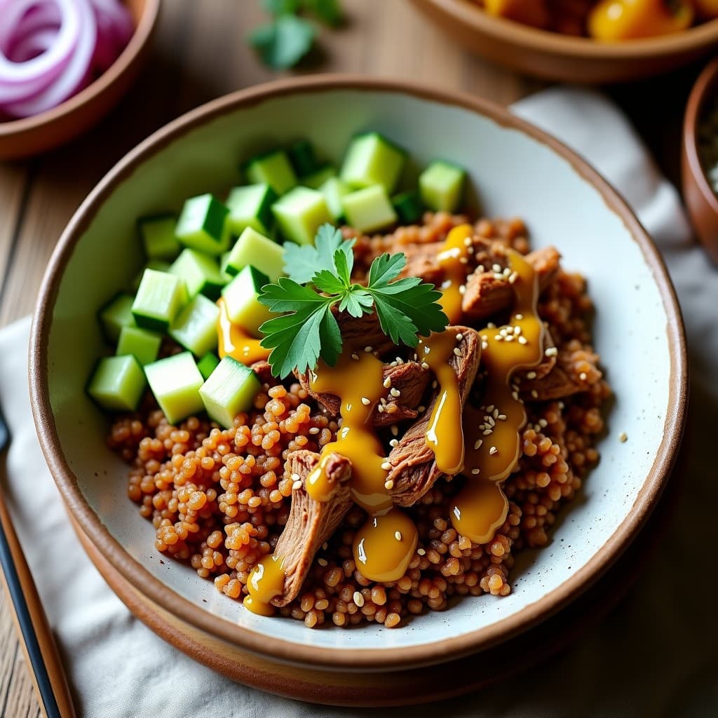 Bowl de Teff con Pollo Ahumado y Vinagreta de Miel de Agave: Receta Etiopí Keto