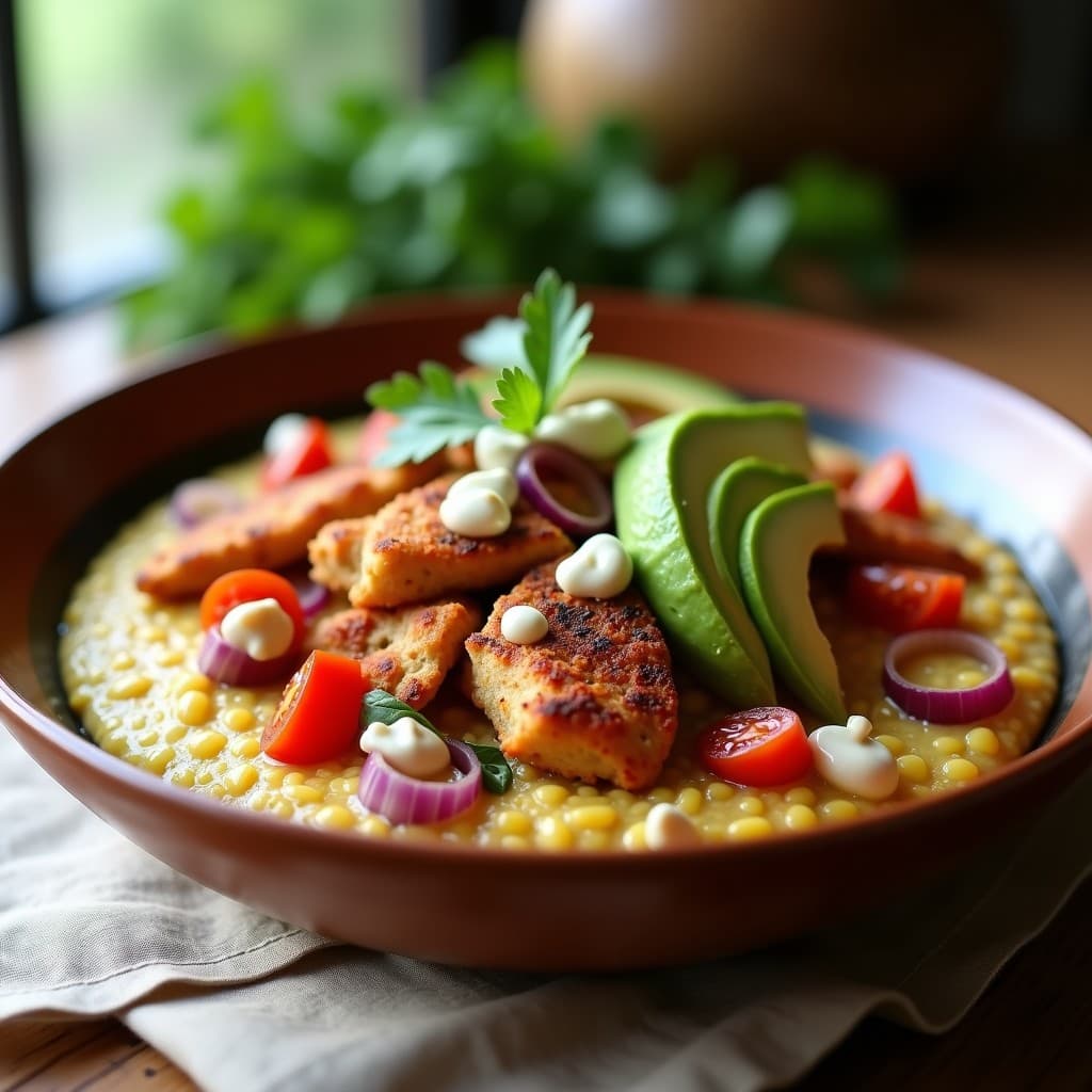 Bowl de Teff con Pollo Marinado en Especias Berbere y Aguacate: Receta Etíope Keto