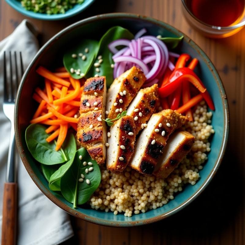 Bowl de Teff con Pollo Marinado en Especias Etíopes: Receta Alta en Hierro y Proteína