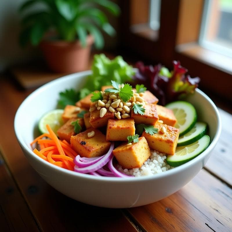 Thai Peanut Tofu Bowl: Receta Umami en 20 Minutos con Salsa de Cacahuete Casera