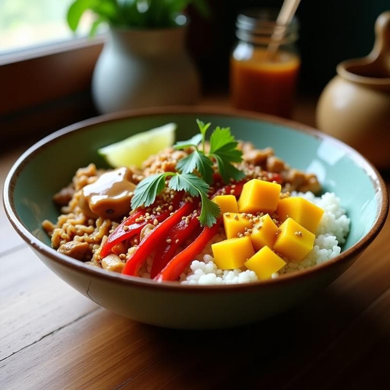 Bowl Tailandés de Jackfruit y Mango: Receta Vegana con Umami Explosivo en 20 Minutos