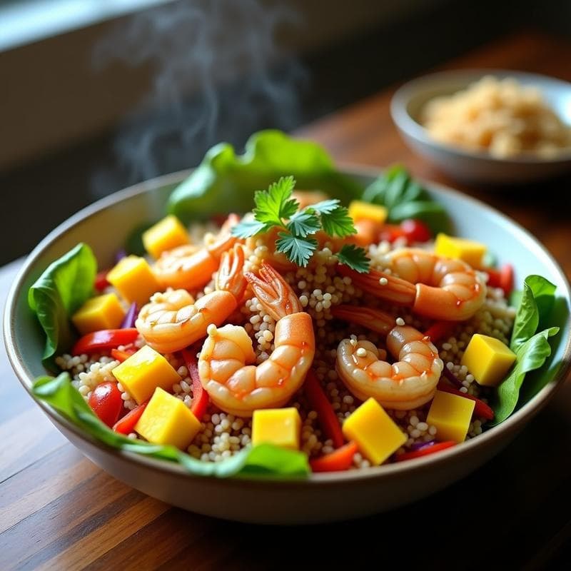 Bowl Tailandés de Mango y Gambas: Receta en Airfryer con Sabor Umami en 15 Minutos