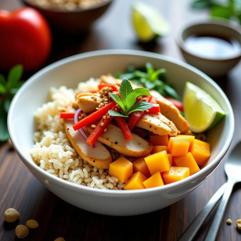 Bowl Tailandés de Mango y Pollo Picante: Receta Auténtica en 25 Minutos con Toque Dulce-Salado