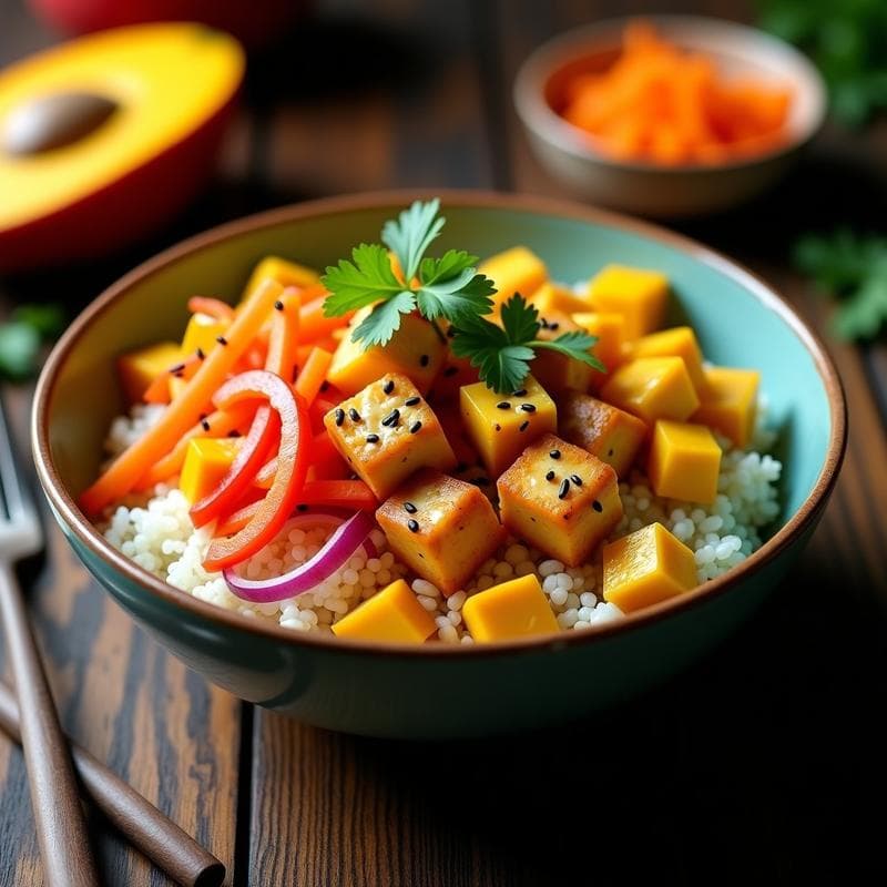 Bowl Tailandés de Mango y Tofu: Receta Umami con Proteína Completa en 25 Minutos