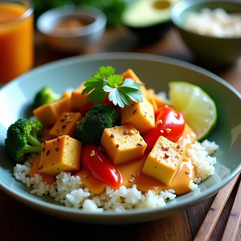 Bowl Tailandés de Curry Panang con Tofu: Receta en Airfryer con Sabor Auténtico en 20 Minutos