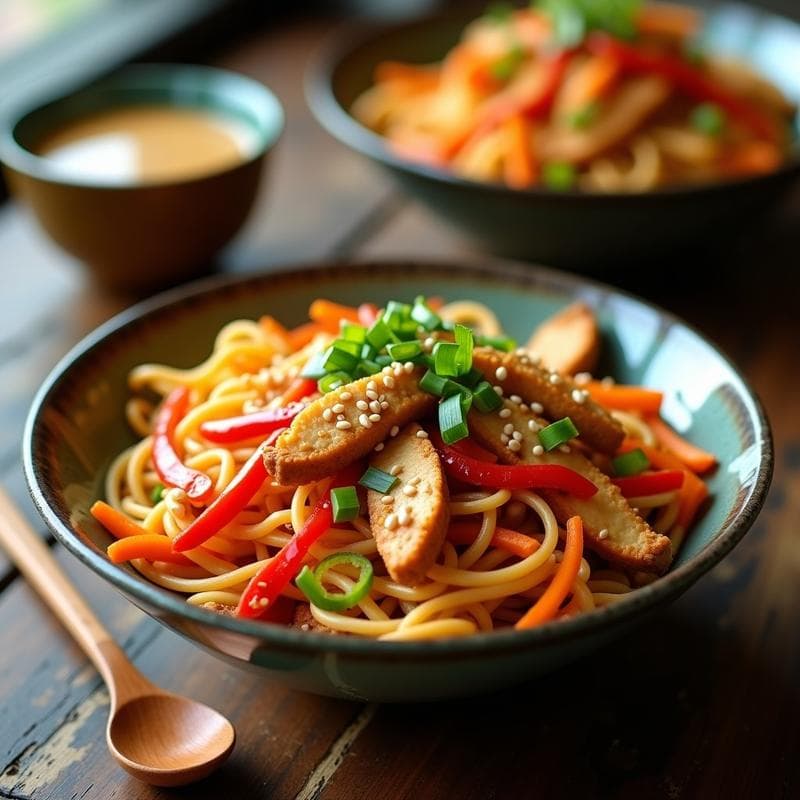 Bowl de Fideos Tailandeses con Cacahuete: Receta Crujiente en Airfryer en 15 Minutos