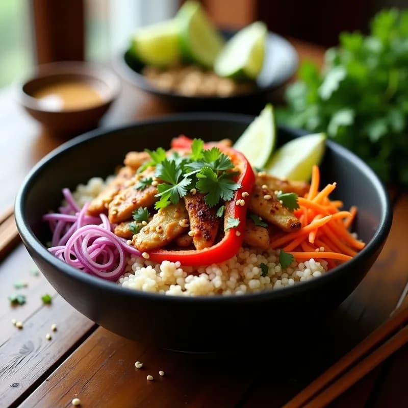 Bowl Thai de Pollo y Cacahuete: Receta en Airfryer con Salsa Satay Auténtica
