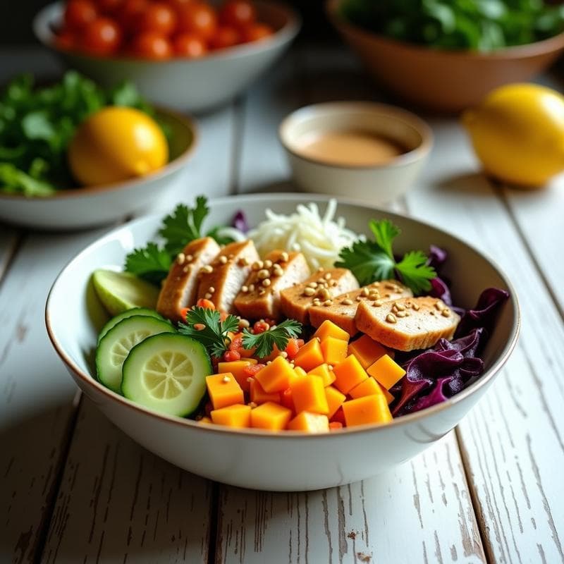 Bowl Tailándes de Verano con Mango y Pollo: Receta Alta en Proteína y Sin Gluten en 25 Minutos
