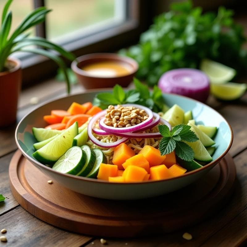 Bowl Tailandés de Verano: Receta con Papaya Verde y Mango Fresco en 20 Minutos