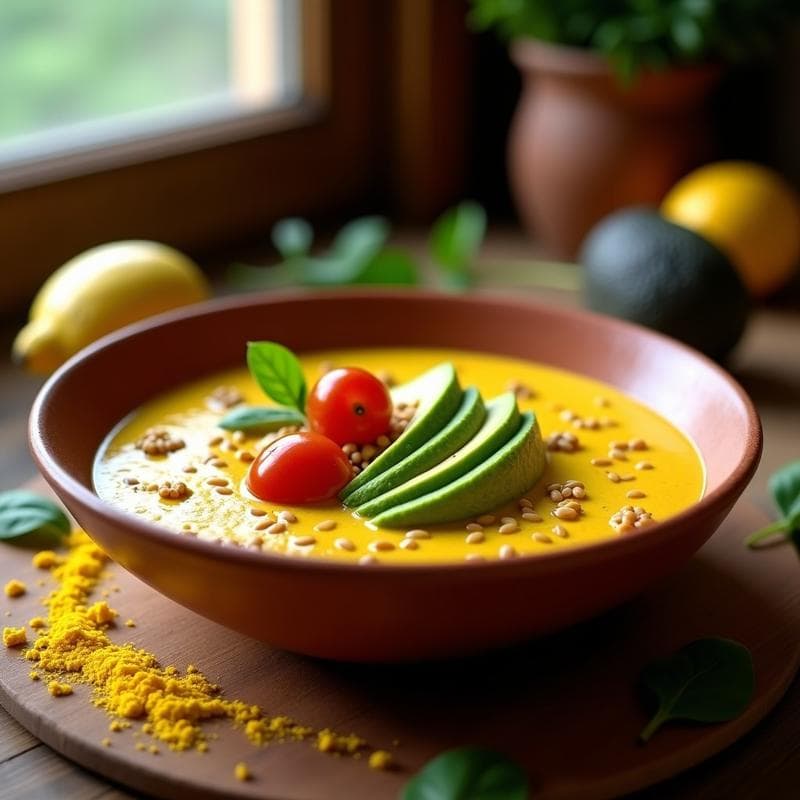 Bowl de Thembu y Espinacas: Desayuno Suazilandés Vegano con Toque de Cúrcuma
