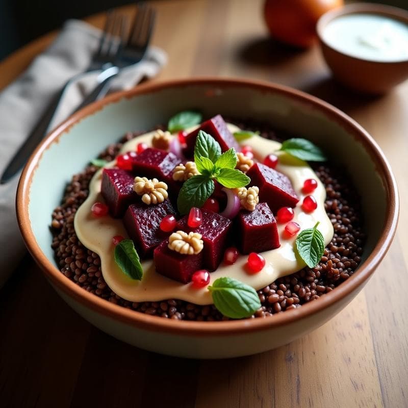 Bowl de Trigo Negro con Remolacha Asada y Tahini: Desayuno Armenio Vegano
