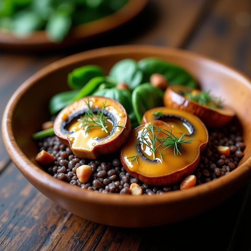 Bowl de Trigo Sarraceno y Champiñones Portobello con Aderezo de Mostaza y Miel: Receta Rusa Vegana