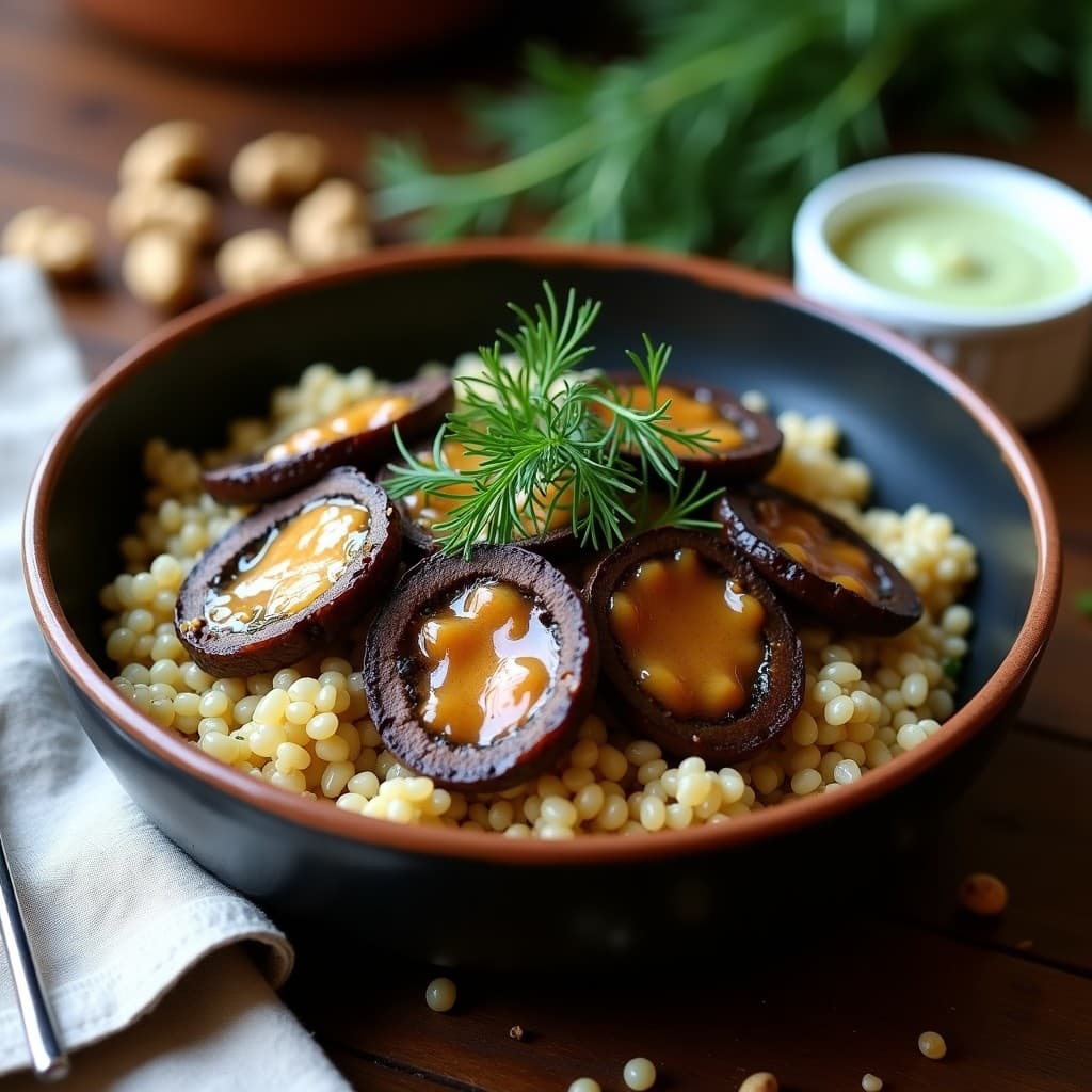 Bowl de Trigo Sarraceno y Champiñones Portobello: Receta Ucraniana con Salsa de Rábano Picante